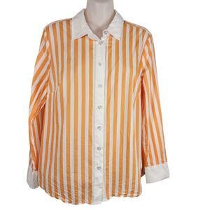 Talbot's Petite Womens Boyfriend Shirt Small Petite Button Orange Sweet Stripes
